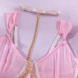 Sexy Lingerie See-Through Mesh Skirt With Halter Neck Chain Gloves Four Piece Set