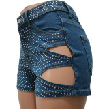Women's Summer Beaded Ripped Washed Tight Fitting Sexy Stretch Denim Pants