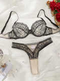 Embroidered Patchwork Mesh Sexy Bra Fashionable Contrasting Sexy Lingerie Two-Piece Set