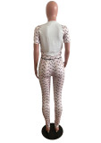 Women's Spring Summer Fashionable Printed Short-Sleeved Two-Piece Trousers Set