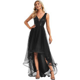 Summer Women's Evening Dress Sequined V-Neck Sleeveless High-Low A-Line Party Dress （Processing time need 3-6 days）