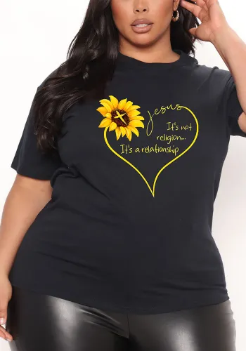 Plus Size Women Casual Print Round Neck Short Sleeve T-Shirt