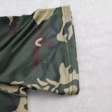 Women Summer Short Sleeve Sexy Camouflage Hollow Turndown Collar Jumpsuit