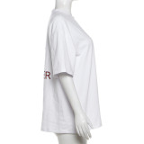 Women Summer Round Neck Short Sleeve Letter Print Casual T-Shirt