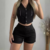 Women Sleeveless Top and Shorts Casual Two-piece Set
