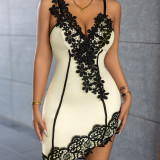 Women Sexy V Neck Strap Flower Plunging Backless Party Dress