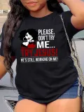 Plus Size Women Casual Print Round Neck Short Sleeve T-Shirt