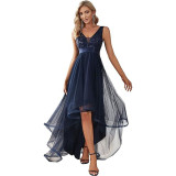 Summer Women's Evening Dress Sequined V-Neck Sleeveless High-Low A-Line Party Dress （Processing time need 3-6 days）