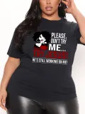 Plus Size Women Casual Print Round Neck Short Sleeve T-Shirt