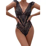 Women's Black Lace Deep V Neck Sexy Bodysuit