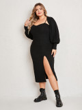 Summer Plus Size Women's Strap Low Back High Slit Dress Coat Set