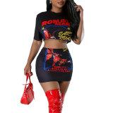 Women printed T-shirt and Skirt two-piece set