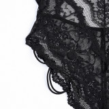 Women's Black Lace Deep V Neck Sexy Bodysuit
