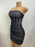 Women sexy off-the-shoulder Strapless Bodycon pleated dress