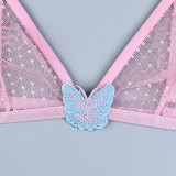 Butterfly Embroidered Pink Two-Piece Lingerie Set