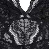 Women's Black Lace Deep V Neck Sexy Bodysuit