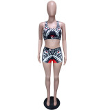 Women printed top and shorts two-piece set