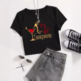 Women's Fashion Street Trendy Crop Letter Printed Casual Round Neck Short T-Shirt