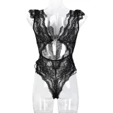 Women's Black Lace Deep V Neck Sexy Bodysuit