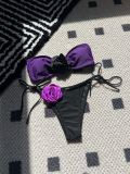 Color Block Rose Strapless Lace-Up Two Pieces Bikini Swimsuit