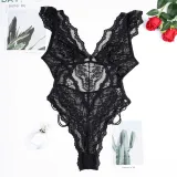 Women's Black Lace Deep V Neck Sexy Bodysuit