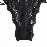 Women's Black Lace Deep V Neck Sexy Bodysuit