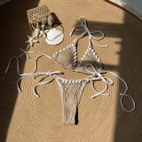 Sexy Solid Lace-Up Two Pieces Bikini Swimsuit