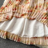 Women French floral pleated skirt
