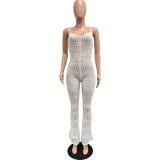 Women solid knitting sexy suspender hollow jumpsuit