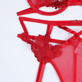 Embroidered Flower Women's Sexy Red Lingerie Two-Piece Set