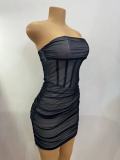 Women sexy off-the-shoulder Strapless Bodycon pleated dress
