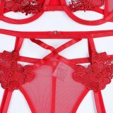 Embroidered Flower Women's Sexy Red Lingerie Two-Piece Set