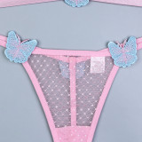 Butterfly Embroidered Pink Two-Piece Lingerie Set