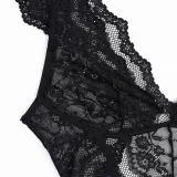 Women's Black Lace Deep V Neck Sexy Bodysuit