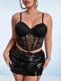 Sexy Plus Size Camisole Strap Lace See-Through Top