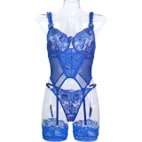 Women Leg Socks Flower Embroidered Sexy Lingerie Three-Piece