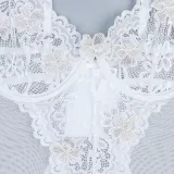 Women Leg Socks Flower Embroidered Sexy Lingerie Three-Piece