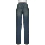 Women's High Waist V-Shaped Lace-Up Loose Straight Versatile Denim Trousers