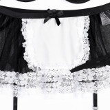 Women black and white lace contrasting color multi-layered lace sexy uniform maid fishnet stockings Sexy Lingerie Set