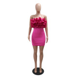 Women Strapless Pressed Lace Bodycon Dress