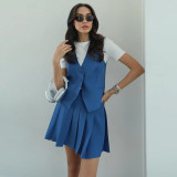 Women summer sleeveless vest And pleated Skirt two-piece set