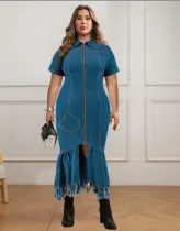 Elegant Plus Size Women's Denim Dress