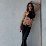 Women Sexy Halter Neck Backless Suspender Bell-Bottom Pants Two-piece Set