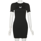 Women Butterfly Embroidered Sexy Bodycon Dress