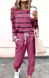 Women Loose Solid Long Sleeve Top and Pant Casual Two-piece Set