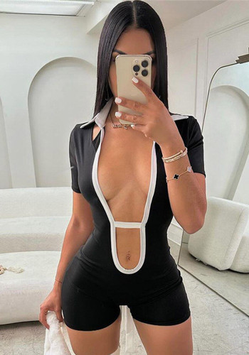 Women Summer Sexy Backless Lace-Up Turndown Collar Jumpsuit