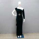 Women chain fringed velvet Dress with belt