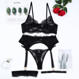 Women Seductive Style Leg Ring Lace French Thin See-Through Sexy Lingerie Set