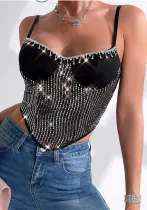 Women Sexy Tassel Suspenders Sequined Diamond Wire Top