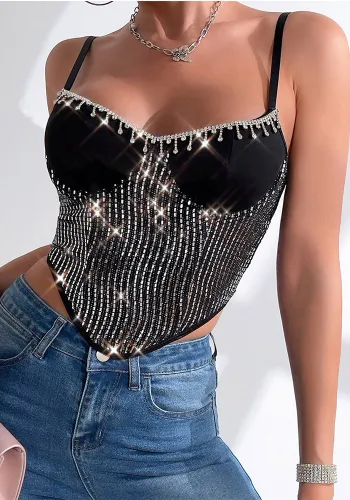 Women Sexy Tassel Suspenders Sequined Diamond Wire Top